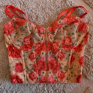 Victoria's Secret Floral Red and Tan Bra Top 36E (DD)